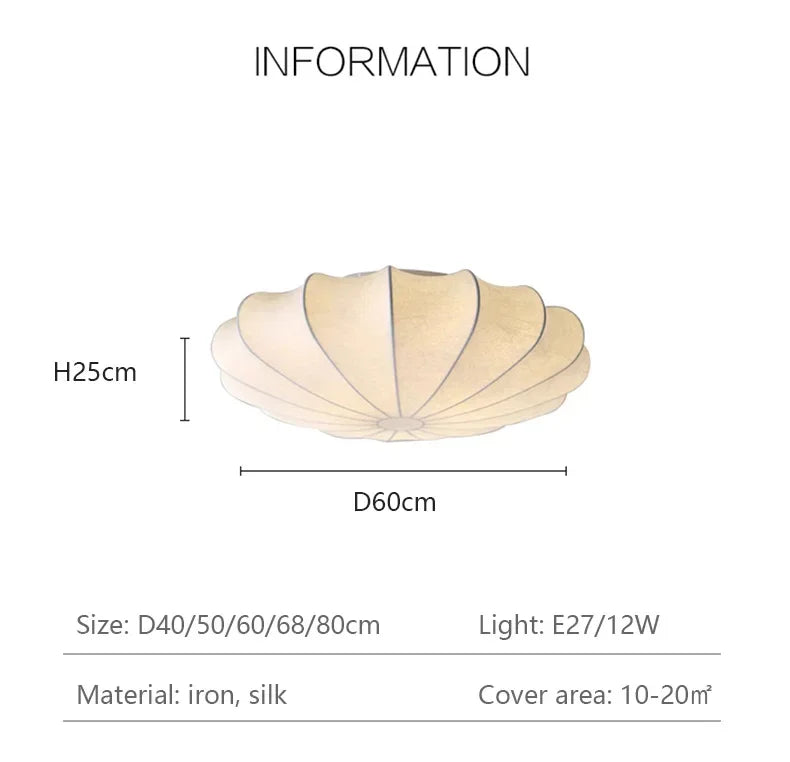 Nordici Silk Ceiling Lamps Wabi Sabi Cloth Ceiling Light Fixture for Living Room Bedroom  Home Decor