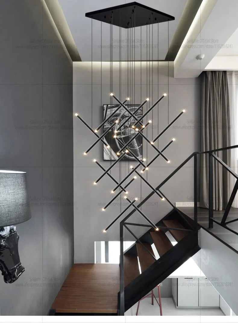 Modern LED Long Pendant Light Villa Living Room Ceiling Light Suspended Staircase Chandelier Dining Room Bedroom  Pendent Lamp