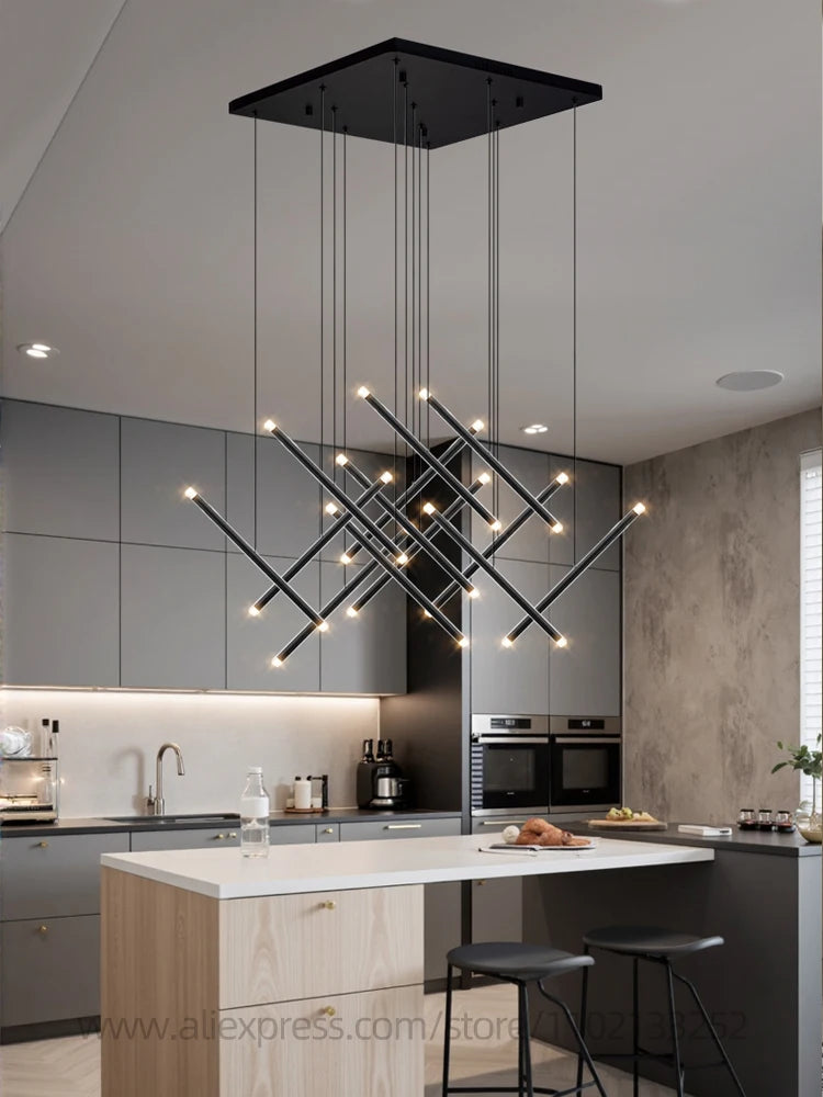 Modern LED Long Pendant Light Villa Living Room Ceiling Light Suspended Staircase Chandelier Dining Room Bedroom  Pendent Lamp