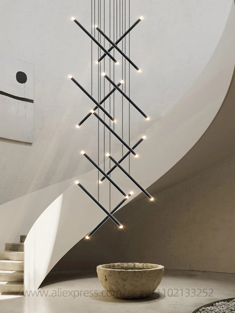 Modern LED Long Pendant Light Villa Living Room Ceiling Light Suspended Staircase Chandelier Dining Room Bedroom  Pendent Lamp