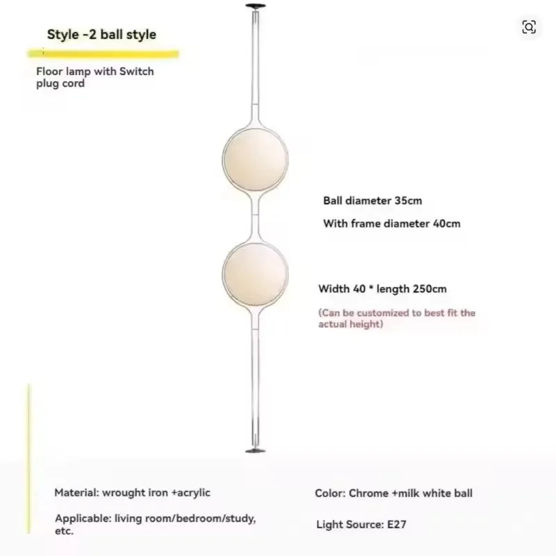 Garrault Delord LED Floor Lamp Chrome Metal White Acrylic Ball Bedside Standing Light Living Room Hotel Sofa Home Decoration